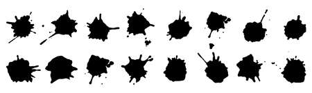 Ink blots, black paint, set of design elements. Vector illustrationのイラスト素材