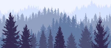 Silhouette of forest, wallpaper of nature. Beautiful landscape, fir trees. Vector illustrationのイラスト素材
