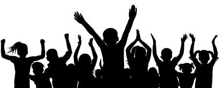 Cheerful and applauding crowd of children, black silhouette. Vector illustrationのイラスト素材