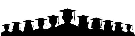Pyramid of graduate students with academic caps, silhouette. graduation ceremony. vector illustration.のイラスト素材