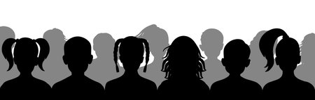 Children spectators, silhouette of boys and girls sitting in row. vector illustrationのイラスト素材