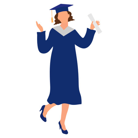 Graduate student with diploma. Happy girl on graduation gown. vector illustrationのイラスト素材