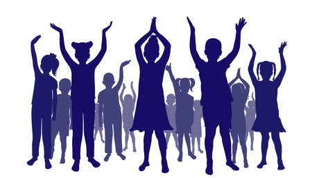 Cheerful group of children. Silhouettes of happy boys and girls. vector illustrationのイラスト素材
