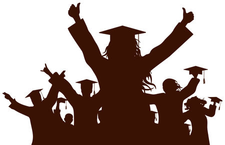 Cheerful graduate students, silhouette. Graduation at university or college or school. vector illustration.のイラスト素材