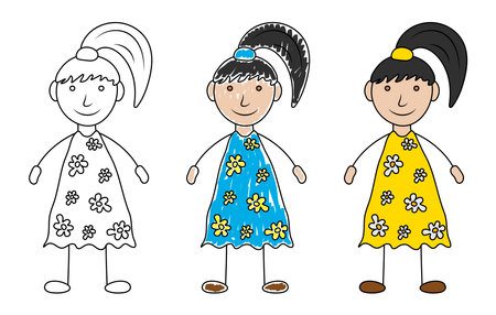 Girl in hand drawn style , kid's drawing. vector illustrationのイラスト素材