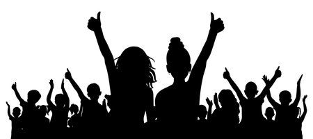 Happy cheerful crowd of children, silhouette. Back to school or party and etc. vector illustrationのイラスト素材