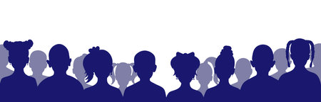 Group of children in auditorium, silhouette. Kids spectators. vector illustrationのイラスト素材