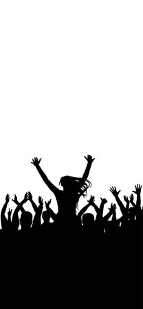 Crowd of people, vertical banner. Music or sport fans, cheerful people. Vector illustration.のイラスト素材