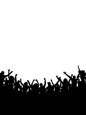 Crowd of people, vertical banner. Music or sport fans, cheerful people. Vector illustration.のイラスト素材