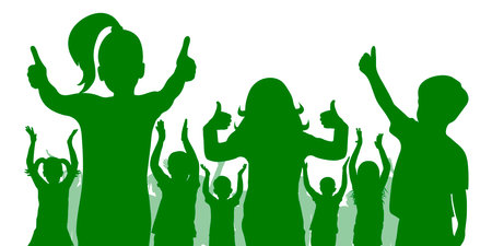 Happy cheerful crowd of children, silhouette. Back to school or party and etc. Vector illustrationのイラスト素材