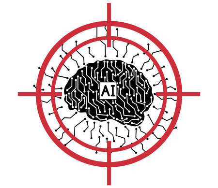 Artificial intelligence at aim, silhouette of brain witk links, target. Vector illustrationのイラスト素材