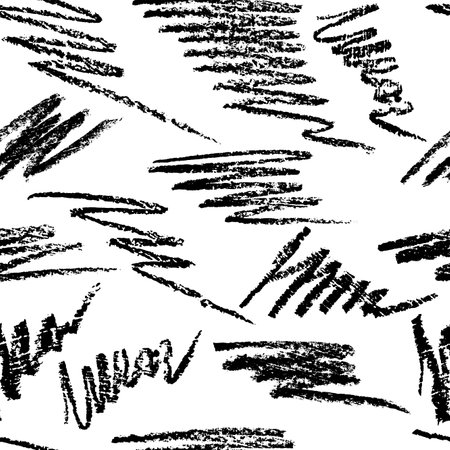 Seamless pattern of curly lines by wax crayon, hand drawn grunge background. Vector illustrationのイラスト素材