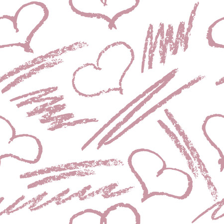 Seamless pattern of  hearts in hand drawn style by crayon. Background of Valentine's day. Vector illustrationのイラスト素材