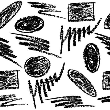Seamless pattern of curly lines by wax crayon, hand drawn grunge background. Vector illustrationのイラスト素材