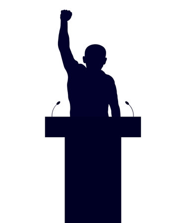 Leader man near tribune, silhouette. Vector illustrationのイラスト素材