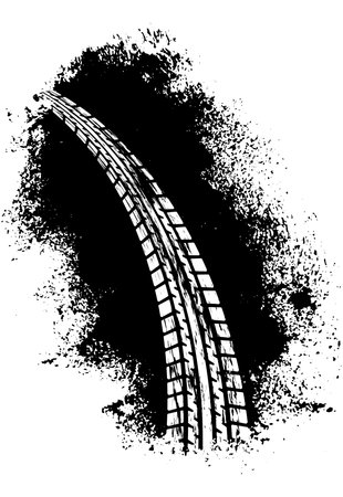 Tire wheel mark of car on background of grunge splash. Vector illustrationのイラスト素材