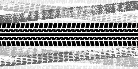 Background with tire wheel marks of cars. Vector illustrationのイラスト素材
