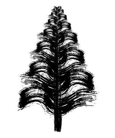 Grunge brush drawing of Christmas tree. Beautiful doodle spruce, ink paint. Vector illustration.のイラスト素材