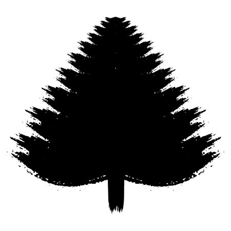 Grunge brush drawing of Christmas tree. Beautiful doodle spruce, ink paint. Vector illustration.のイラスト素材