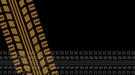 Car tire marks on black background, template for business card with copy space. Vector illustration.のイラスト素材