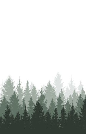 Forest vertical background, beautiful landscape wallpaper. Silhouettes of fir trees. Vector illustrationのイラスト素材