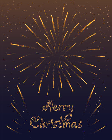 Christmas holiday greeting card design. Fireworks  and text on gradient background. Vector illustrationのイラスト素材