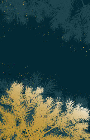 Holiday greeting card, frame of coniferous branches of christmas tree, vertical background with copy space. Vector illustrationのイラスト素材