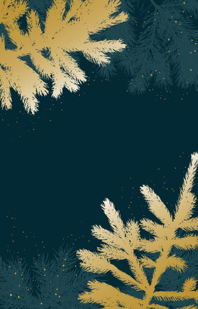 Holiday greeting card, frame of coniferous branches of christmas tree, vertical background with copy space. Vector illustrationのイラスト素材