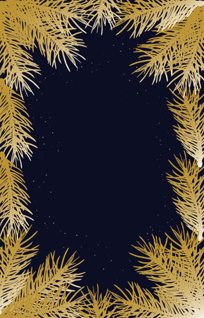 Holiday greeting card, frame of coniferous branches of christmas tree, vertical background with copy space. Vector illustrationのイラスト素材