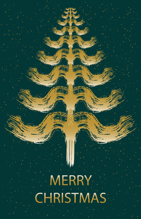 Christmas tree, grunge brush drawing art. Holiday greeting card. Vector illustration.のイラスト素材