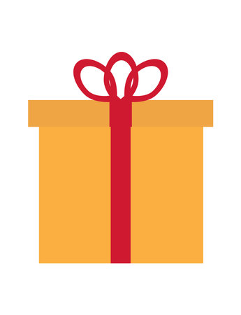 Festive yellow gift box with red ribbon and bow, perfect for birthday, Christmas, or any special occasion. Vector illustrationのイラスト素材