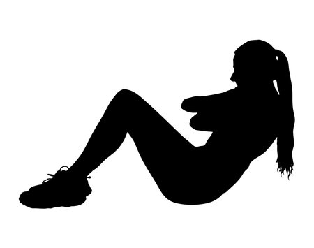 Silhouette of a woman doing a exercise, training abdominal muscles. Vector illustrationのイラスト素材