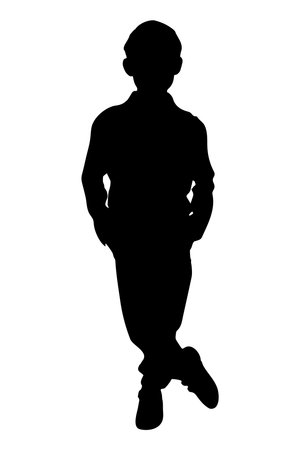 Black silhouette of standing child, hands in pockets. Vector illustrationのイラスト素材