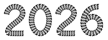 Tire wheel marks of car in view of numbers 2026. New year. Vector illustrationのイラスト素材