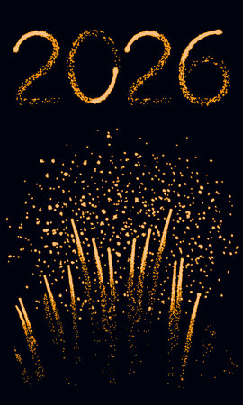 Beautiful fireworks with shining sparks and number 2026, new year background. Vector illustration