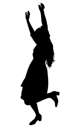 Woman silhouette jumping with arms raised, expressing joy celebrating success. Vector illustrationのイラスト素材