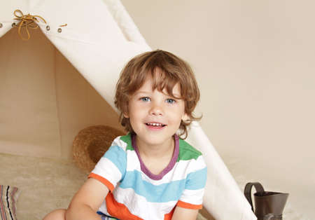 Child learning and education during indoor play: teepee tentの写真素材