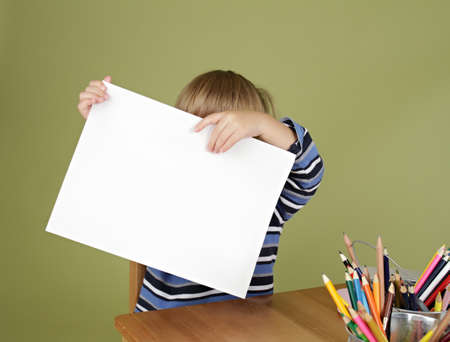 Child, showing blank page, arts and craftsの写真素材