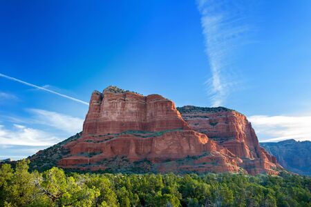 View of the famous Bell Rock at the Courthouse Butte loop in Sedona, Arizona, AZ, an American landmarkの写真素材