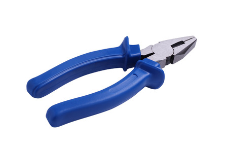Hand tool. Pliers blue handle isolated on white background.の写真素材