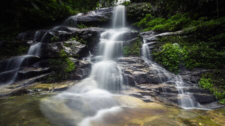 Monta-Than waterfall in Doi Suthep-Pui National Park, Chiang Mai, Thailand (In dark tone)の写真素材