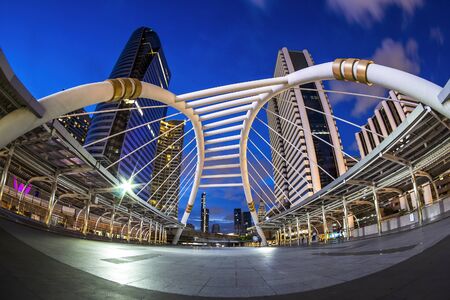 The Skytrain station Chong Nonsi on sky blue , Bangkok, Thailand (Fisheye style pictures)の写真素材
