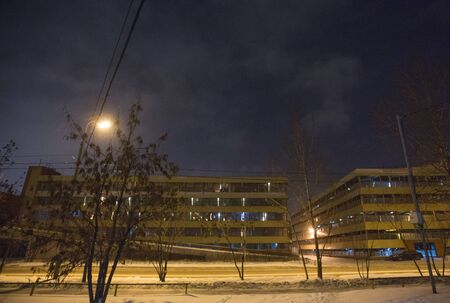 Moscow, city, Filevsky Boulevard, evening, people's parking, winter 1 February 2017のeditorial素材