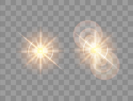 Vector illustration. Set of a morning star on a transparent background with a glow effect. The effect of a flash of light.のイラスト素材