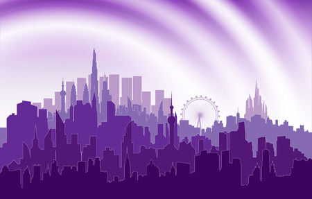 Vector illustration - the silhouette of the city in a flat style. Modern urban landscape.のイラスト素材