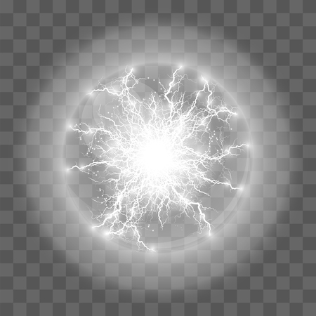 Vector illustration. Transparent light effect of electric ball lightning. Magic plasma ball.のイラスト素材