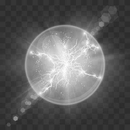 Vector illustration. Transparent light effect of electric ball lightning. Magic plasma ballのイラスト素材