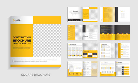Construction Company Profile Square brochure, architecture portfolio interior portfolio, Vector landscape portfolio.のイラスト素材