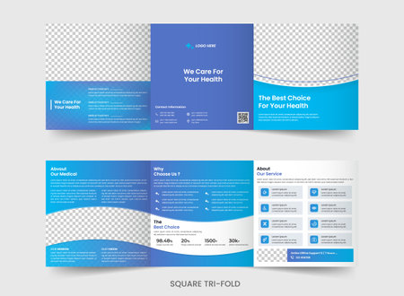 Medical, hospital health care square trifold brochure templateのイラスト素材