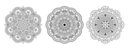 Mandala circular pattern for Henna, Mehndi, tattoo, decoration. Coloring book page.のイラスト素材
